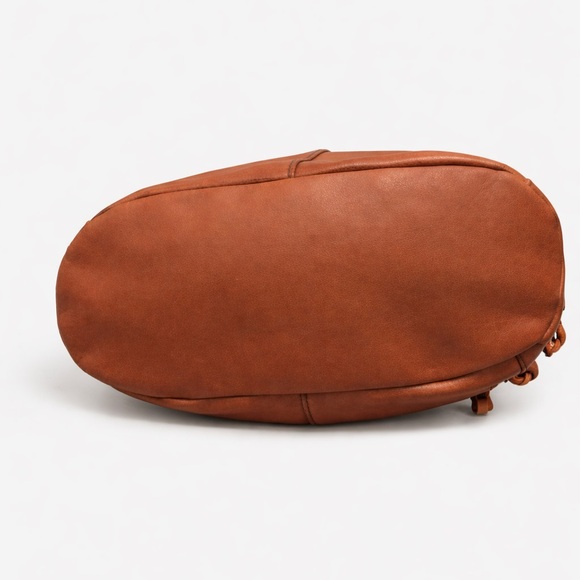 Cole Haan Cognac Pebbled Leather Bucket Bag Drawstring Shoulder Crossbody - Picture 6 of 11